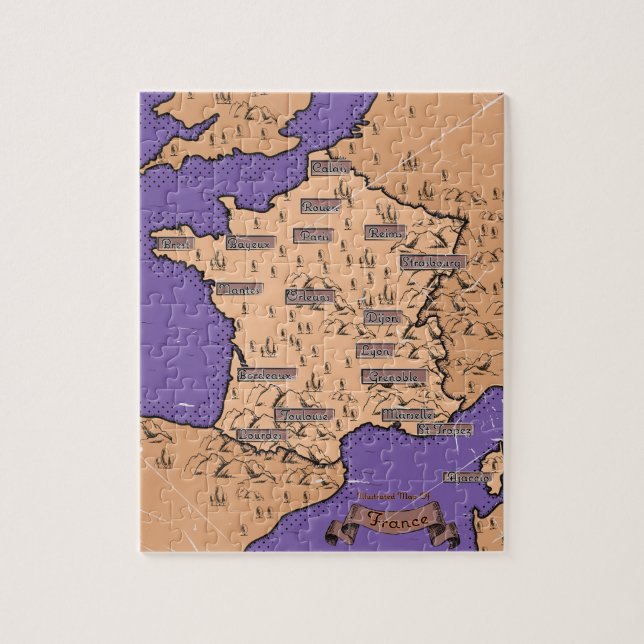 Vintage Karte Frankreichs Puzzle (Vertikal)