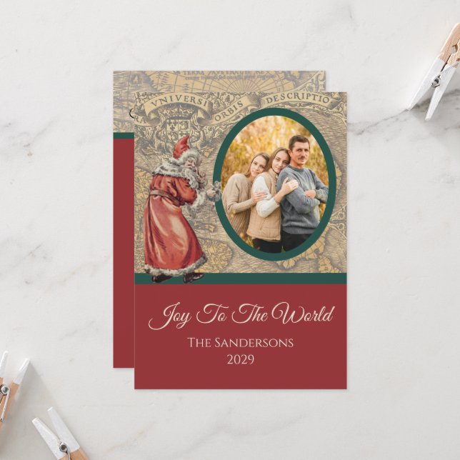 Vintage Karte Freude am Weihnachtsmann (Vorderseite/Rückseite Beispiel)