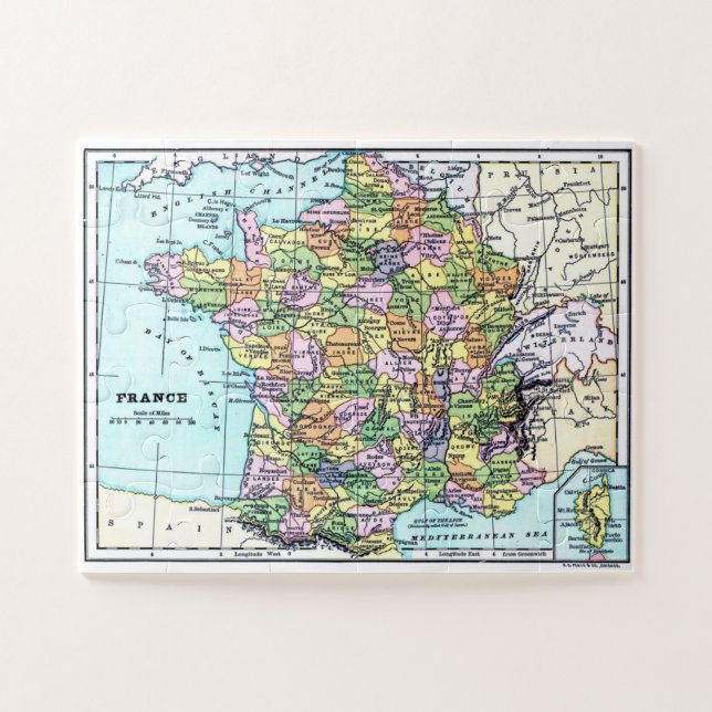 Vintage Karte für Frankreich Puzzle (Horizontal)