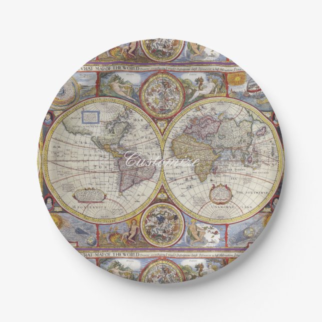 Vintage Karte für Reisende Pappteller (Vorderseite)