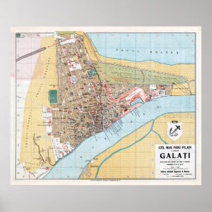 Vintage Karte Galati Rumänien (1914) Poster