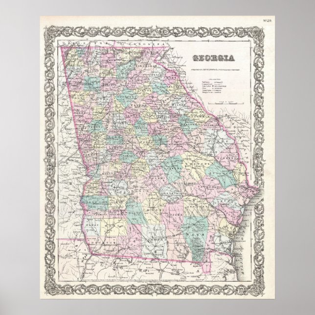Vintage Karte Georgiens (1855) Poster (Vorne)