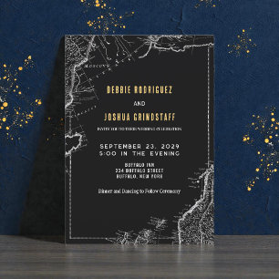 Vintage-Karte Gold auf schwarzer Hochzeitseinladun Einladung
