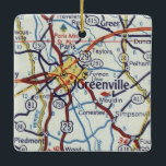Vintage Karte Greenville SC Keramikornament<br><div class="desc">Weihnachtsschmuck für Greenville South Carolina und Paris SC aus Vintager Karte.</div>