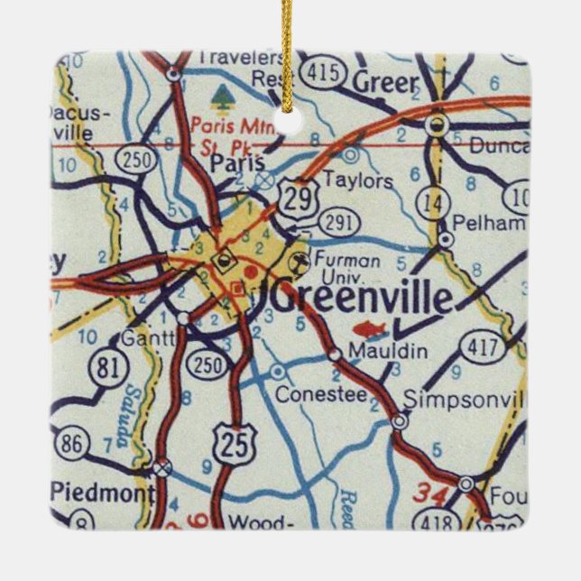 Vintage Karte Greenville SC Keramikornament (Rückseite)