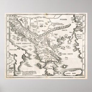 Vintage Karte Griechenlands (1525) Poster