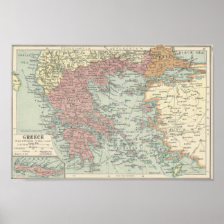 Vintage Karte Griechenlands Poster