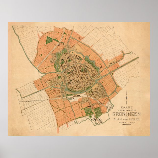 Vintage Karte Groningen Niederlande (1903) Poster (Vorne)