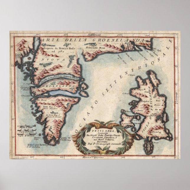 Vintage Karte Grönlands und Islands (1694) Poster (Vorne)