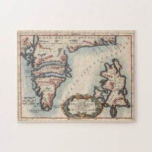 Vintage Karte Grönlands und Islands (1694) Puzzle