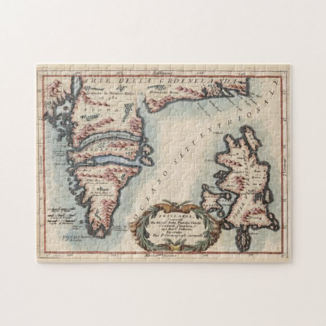 Vintage Karte Grönlands und Islands (1694) Puzzle (Horizontal)