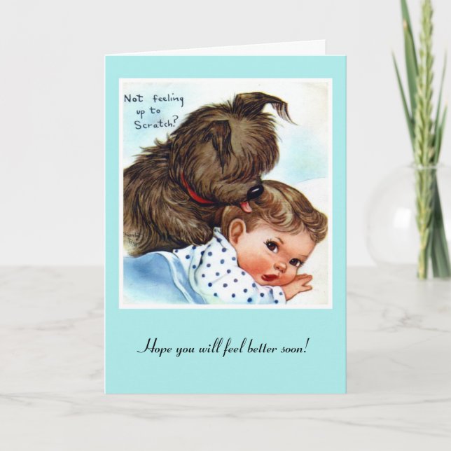 Vintage Karte gut Welpen und Baby (Vorderseite)