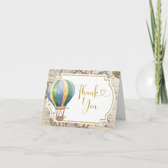 Vintage Karte Heißluftballon Babydusche geklappt (Vorderseite)