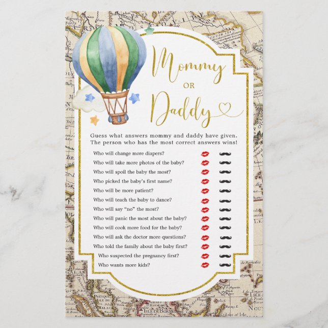 Vintage Karte Heißluftballon Dusche Mommy oder Dad (Vorderseite)