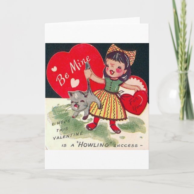 Vintage Karte heulenden Kittyvalentines Tages (Vorderseite)