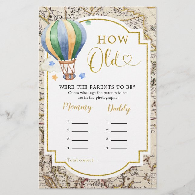 Vintage Karte Hot Air Ballon Wie alte Eltern (Vorderseite)