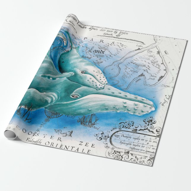 Vintage Karte Humpback Geschenkpapier (Ungerollt)