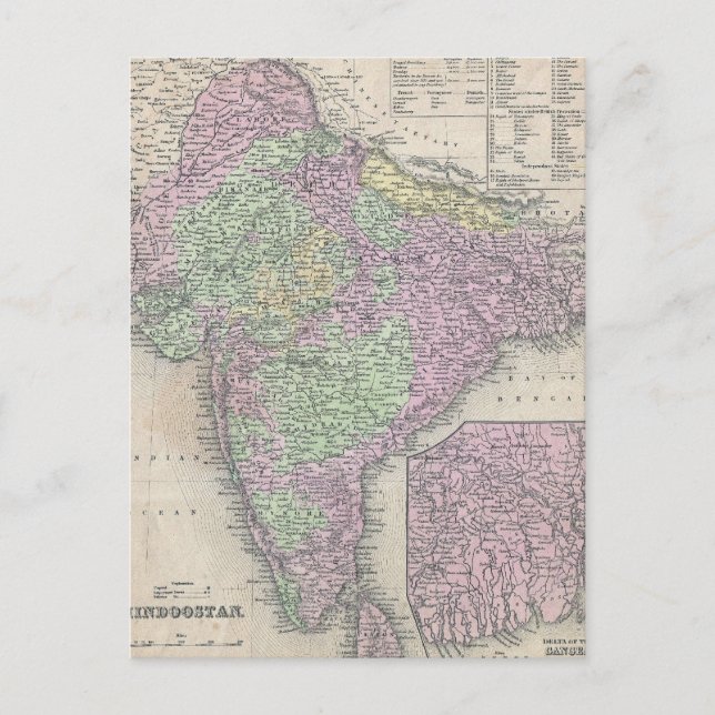 Vintage Karte Indiens (1853) (Vorderseite)