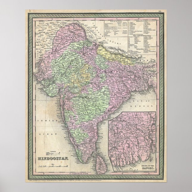 Vintage Karte Indiens, 1853 Poster (Vorne)