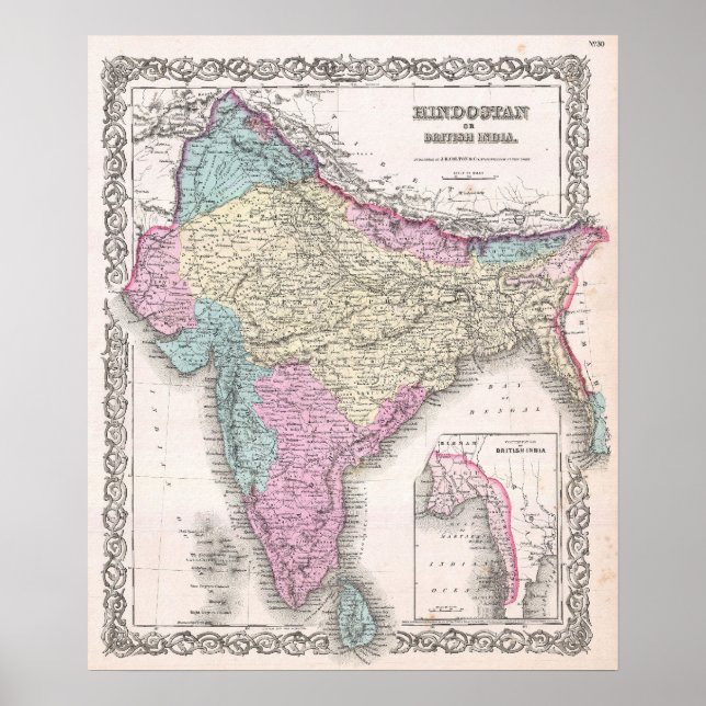 Vintage Karte Indiens (1855) Poster (Vorne)