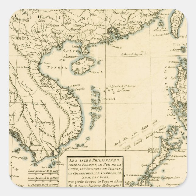 Vintage Karte Indiens | Indischer Ozean Quadratischer Aufkleber (Vorderseite)
