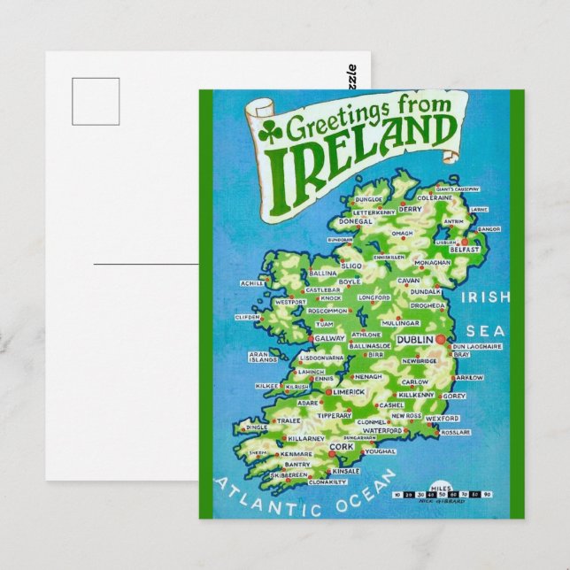Vintage Karte Irlands Postkarte (Vorne/Hinten)