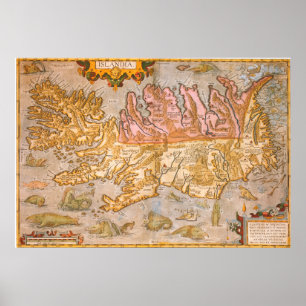 Vintage Karte Islands (1590) Poster