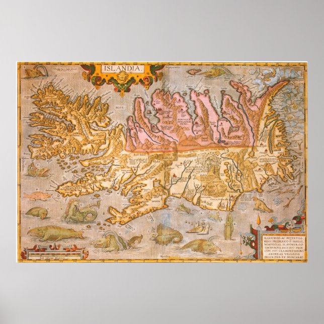 Vintage Karte Islands (1590) Poster (Vorne)