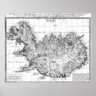 Vintage Karte Islands (1761) BW Poster