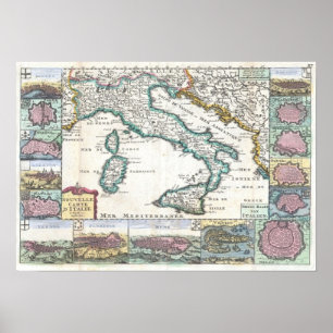 Vintage Karte Italiens (1706) Poster