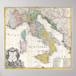 Vintage Karte Italiens (1742) Poster