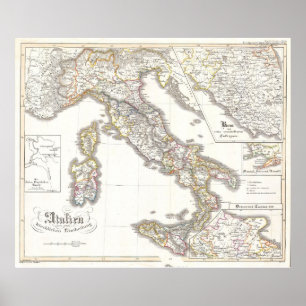 Vintage Karte Italiens (1850) Poster