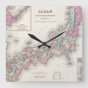 Vintage Karte Japans (1855) Quadratische Wanduhr