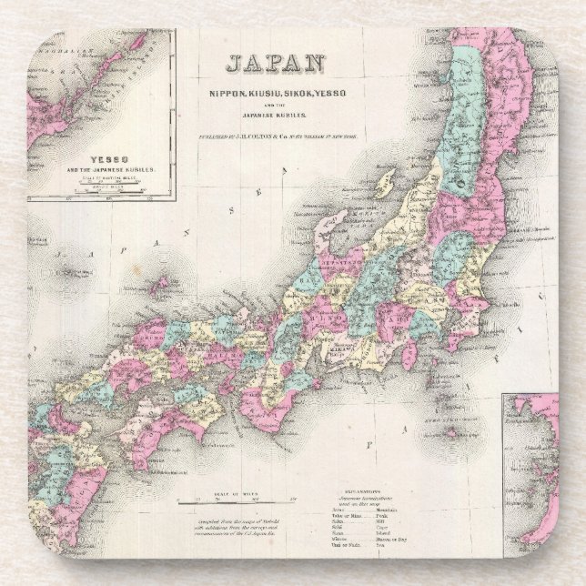 Vintage Karte Japans (1855) Untersetzer (Vorderseite)