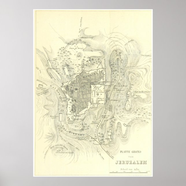 Vintage Karte Jerusalems Israel (1859) Poster (Vorne)