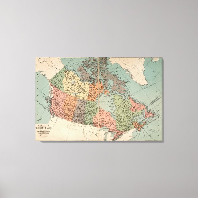 Vintage Karte Kanadas - Kanada und Neufundland Leinwanddruck (Vorderseite)