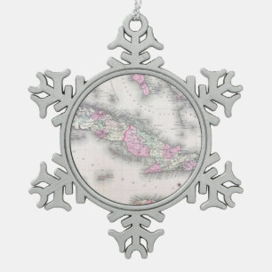 Vintage Karte Kubas (1861) Schneeflocken Zinn-Ornament