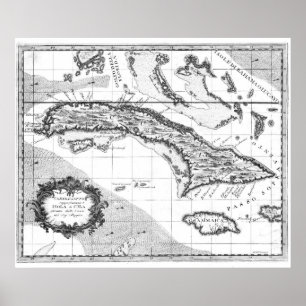 Vintage Karte Kubas und Jamaikas (1763) BW Poster