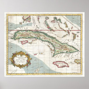 Vintage Karte Kubas und Jamaikas (1763) Poster