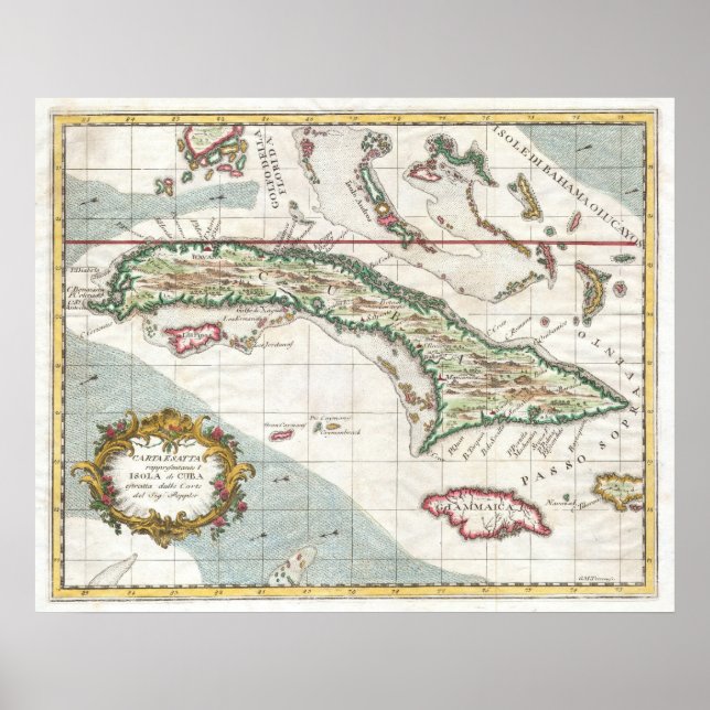 Vintage Karte Kubas und Jamaikas (1763) Poster (Vorne)