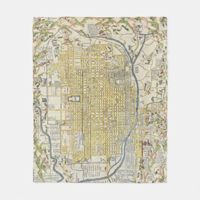 Vintage Karte Kyoto-Japans (1696) Fleecedecke (Vorderseite)