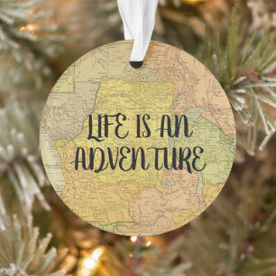 Vintage Karte Leben Ist Ein Abenteuer Zitate Sprüc Ornament