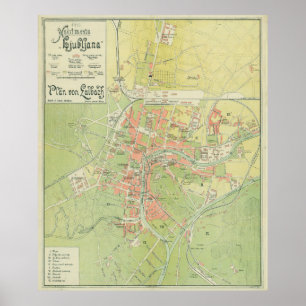 Vintage Karte Ljubljana Slowenien (1902) Poster