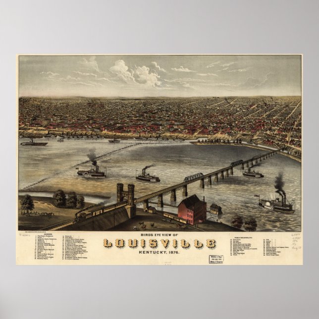 Vintage Karte Louisville (1876) Poster (Vorne)
