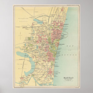 Vintage Karte Madras India (1909) Poster