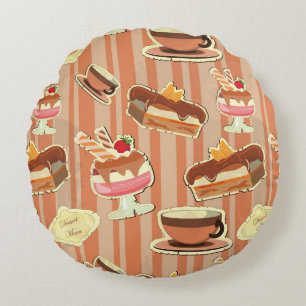 Vintage-Karte mit einem Erdbeerdessert Rundes Kissen