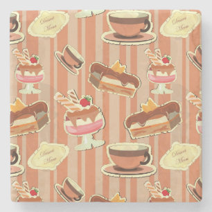 Vintage-Karte mit einem Erdbeerdessert Steinuntersetzer