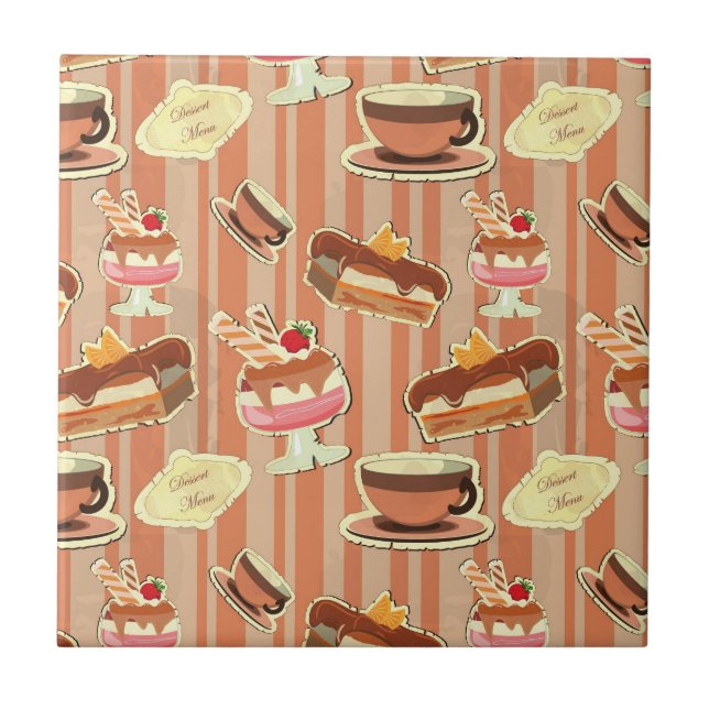 Vintage Karte mit einem Erdbeernachtisch Fliese (Vorderseite)