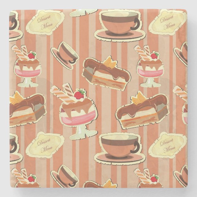 Vintage Karte mit einem Erdbeernachtisch Steinuntersetzer (Vorderseite)