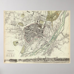 Vintage Karte München Deutschland (1832) Poster